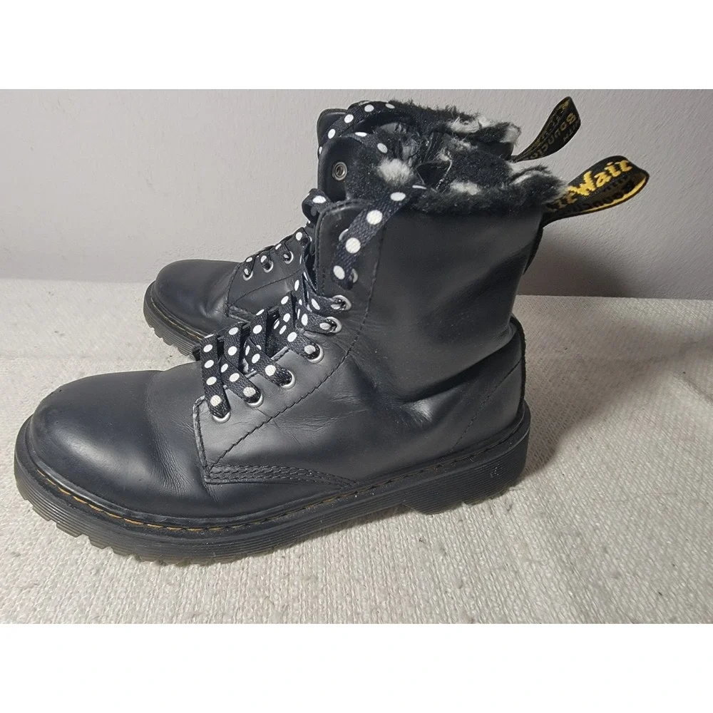 Dr Martens 1460 Serena J Boots Youth 4 Womens 5 Black Leather Fur Lined Side...